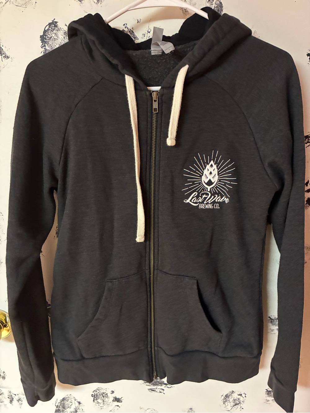 Last wave brewing Dark Charcoal Zip Hoodie point pleasant nj vintage